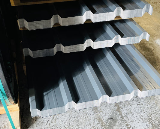 grey steel roofing sheets, box profile, plastic coated, midlands uk